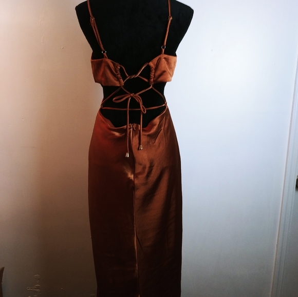 DIWDI Satin Bronze Maxi Dress Size L - Picture 2 of 5